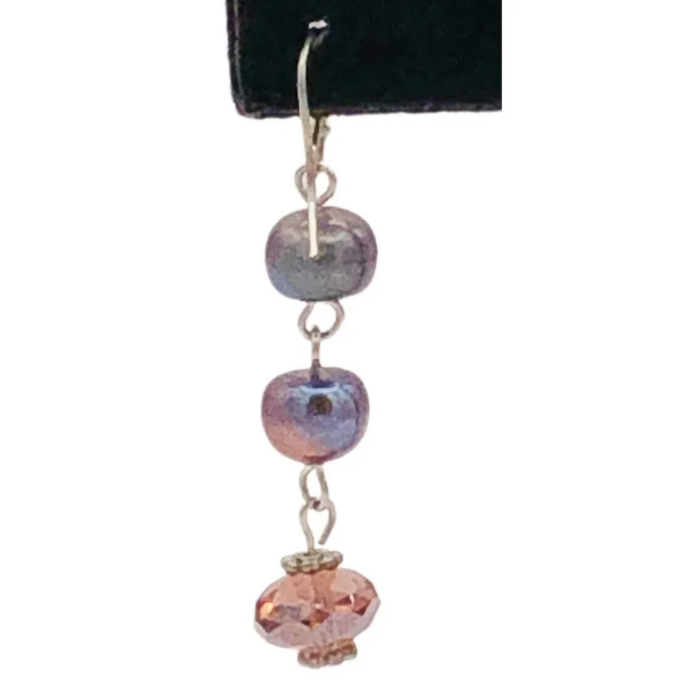 Natural Peacock Black Freshwater Pearl Crystal Bead Dangle Earrings